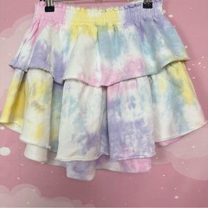 NWT LoveShackFancy Ruffle Mini Skirt in unicorn womens size XS tie die skirt